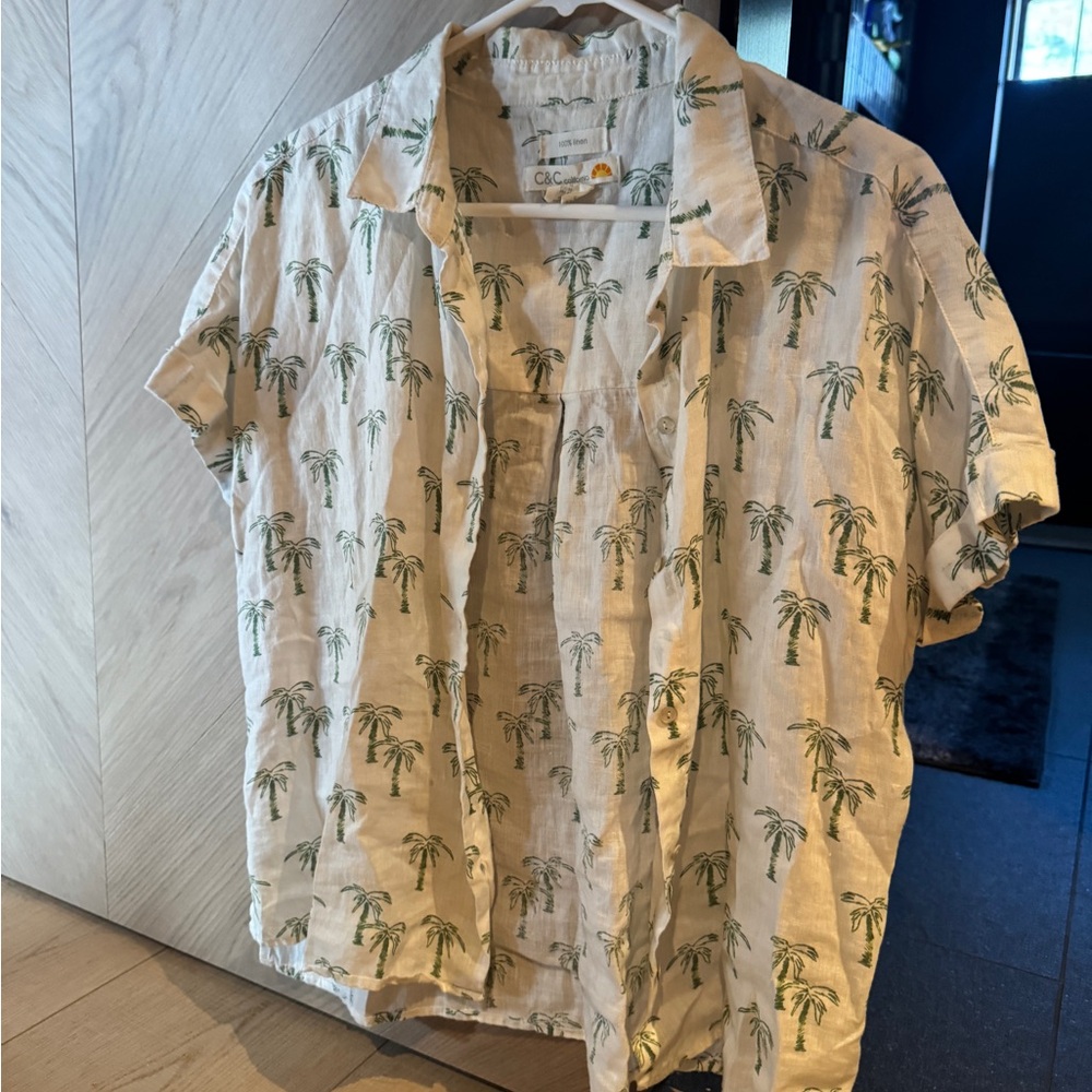 C&C California Palm Tree Print Shirt - White and Green